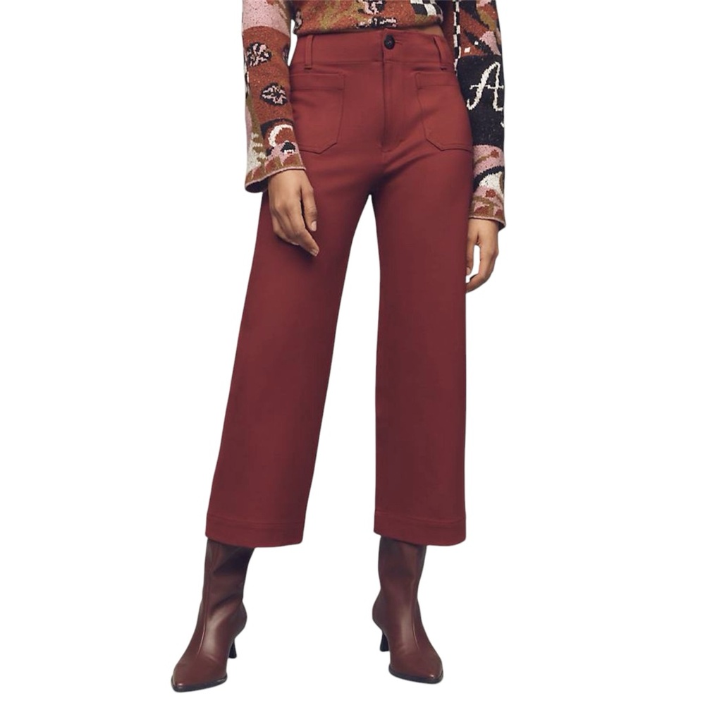 Maeve Wide-Leg Cropped Pants in Deep Rust